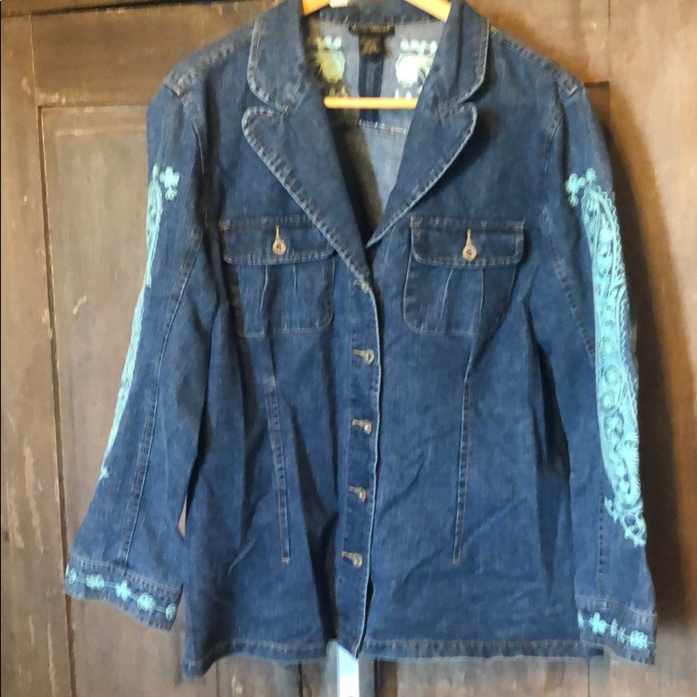 Ashley Stewart Plus Size Jean Jacket turquoise